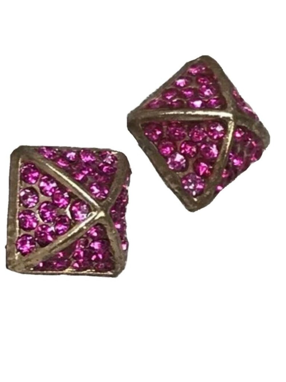 All the Rage Earrings Studs Pink Rhinestone Pave Gold Pyramid New No Tag - Picture 1 of 7